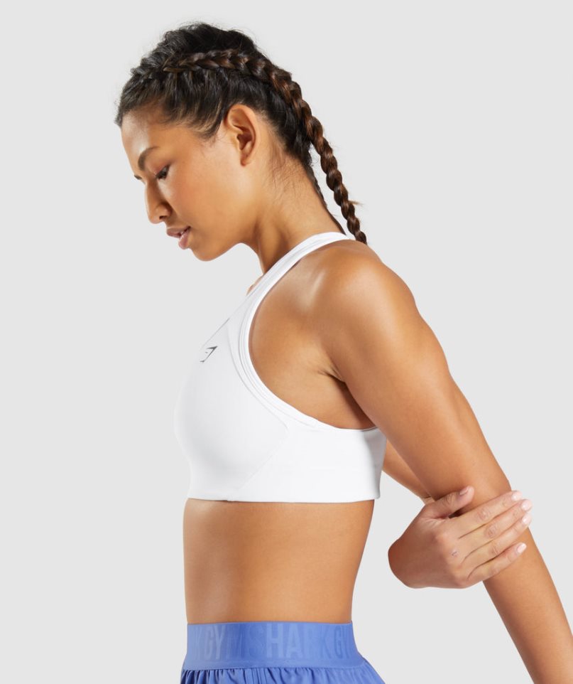 Women's Gymshark Essential Racer Back Sports Bra White | CA 7058N6